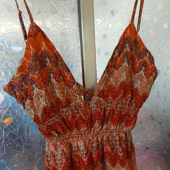 Elegant Orange Patterned Maxi Dress - Picture 4 of 12